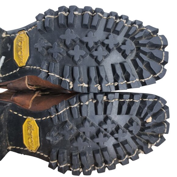 Frye Brown Leather Harness Pull On Moto Boots Size 8 Womens Heel Distressed - Picture 10 of 15